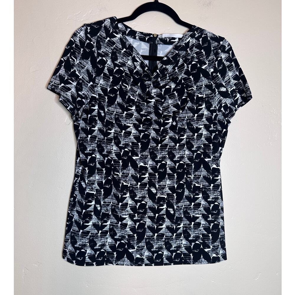 BOSS Hugo Boss Black and White Abstract Black White Blouse Medium